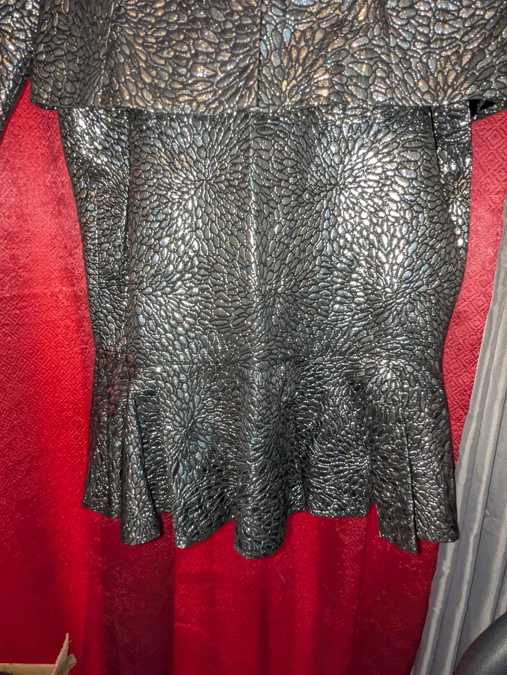 Ashro Metallic Black and Silver Textured Skirt Suit Set